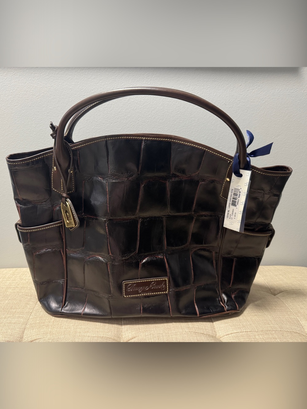 Dooney & Bourke Dark Brown Croco-Embossed Leather Large Kristin Tote